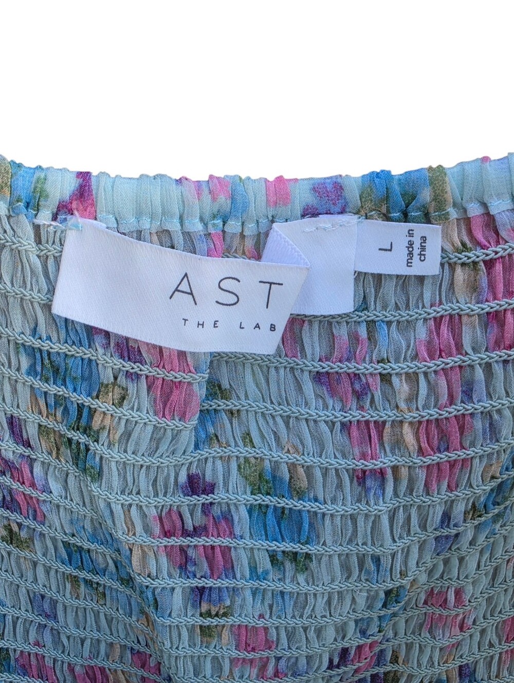 ASTR the Label Mint Multi Floral Chiffon Smocked Ruffle Mini Dress L - Picture 6 of 7